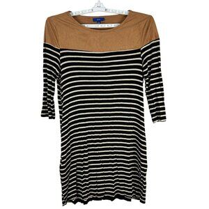 Apt 9 Womens Black Tan Striped 34 Sleeve Stretch Dress Size Large